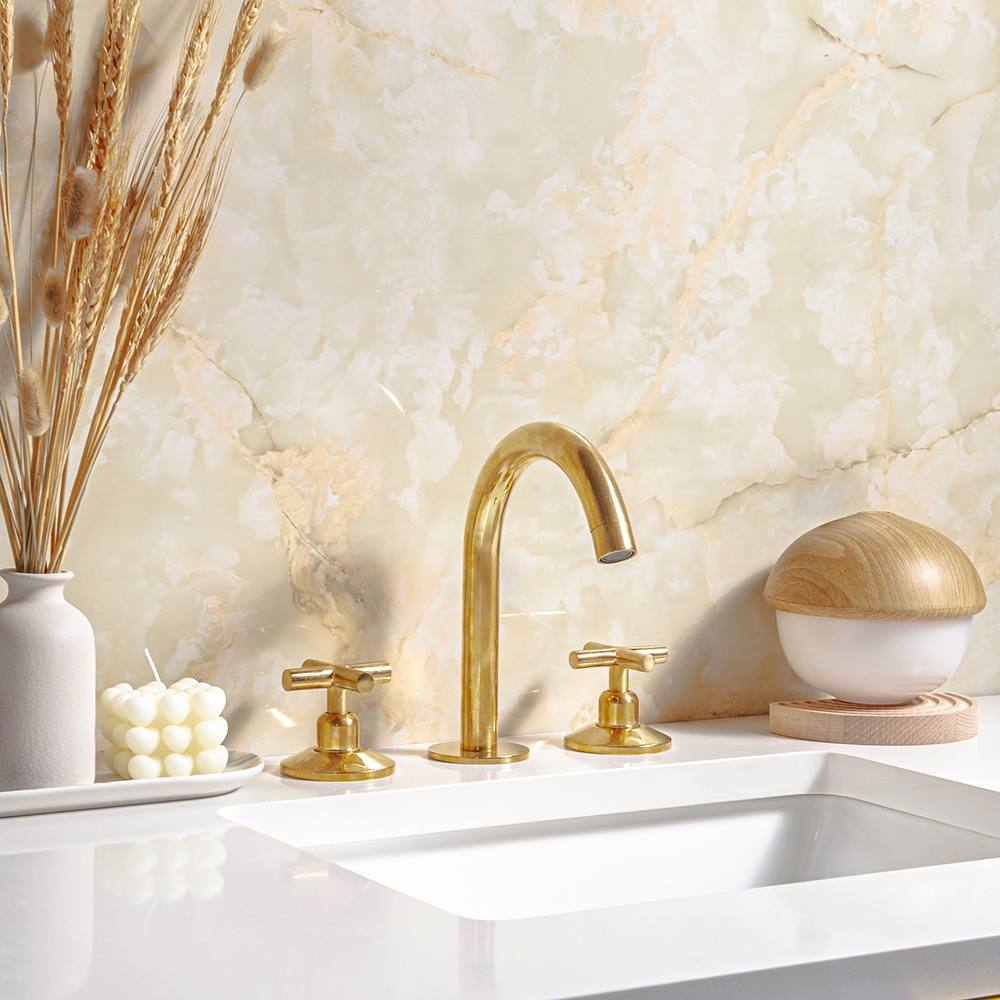 Osaka Widespread Unlacquered Brass Bathroom Faucet | Classic X Handles