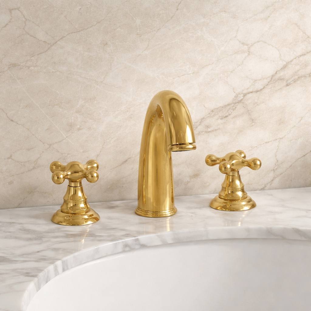 Indiana Widespread Bathroom Faucet with Cross Handles – Unlacquered Brass