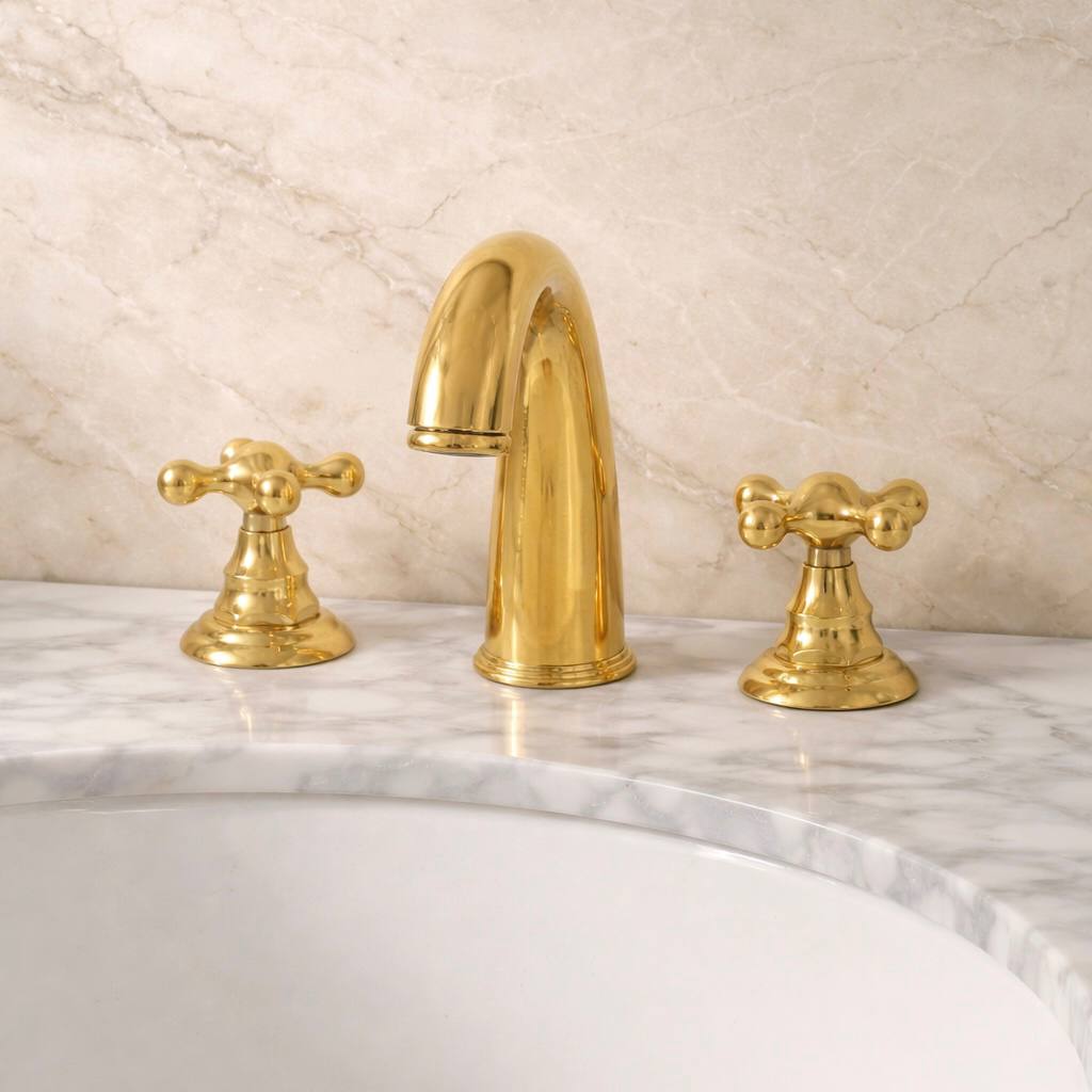 Indiana Widespread Bathroom Faucet with Cross Handles – Unlacquered Brass