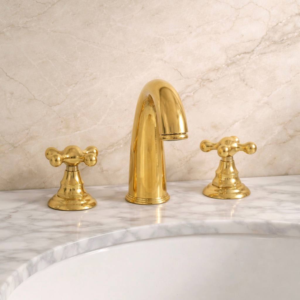 Indiana Widespread Bathroom Faucet with Cross Handles – Unlacquered Brass