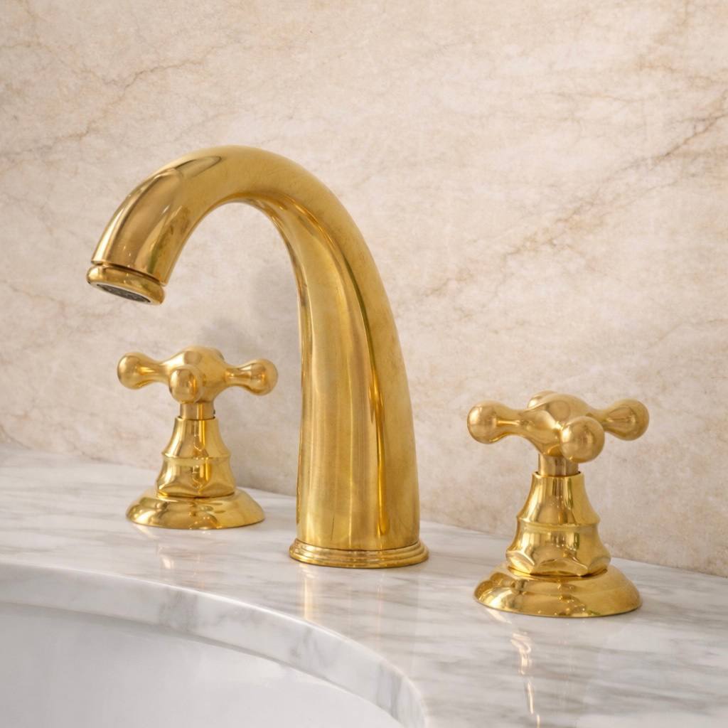 Indiana Widespread Bathroom Faucet with Cross Handles – Unlacquered Brass