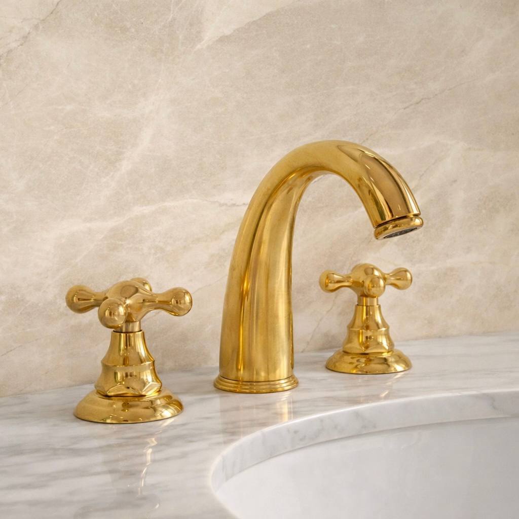 Indiana Widespread Bathroom Faucet with Cross Handles – Unlacquered Brass