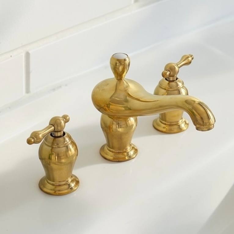 Orinda Widespread Bathroom Faucet with Lever Handles – Unlacquered Brass