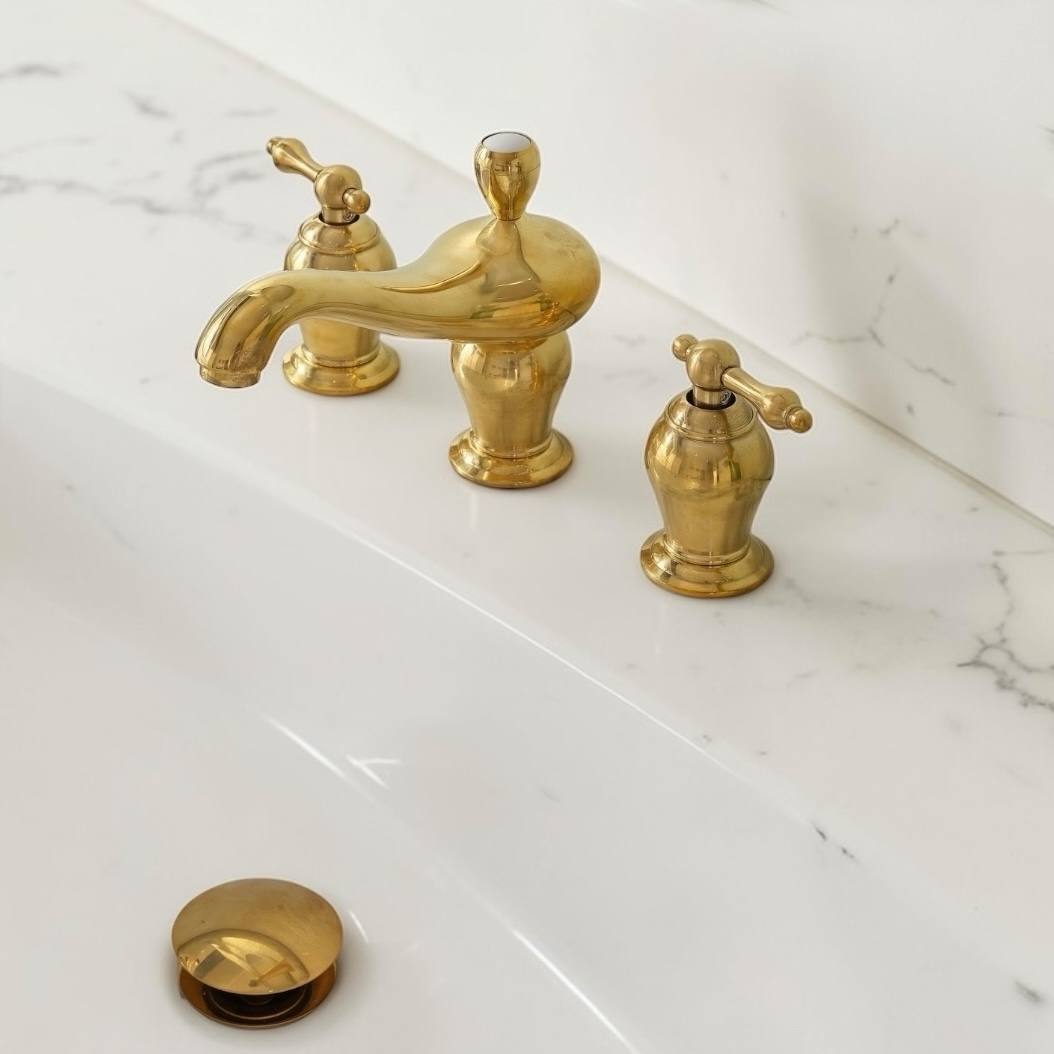 Orinda Widespread Bathroom Faucet with Lever Handles – Unlacquered Brass