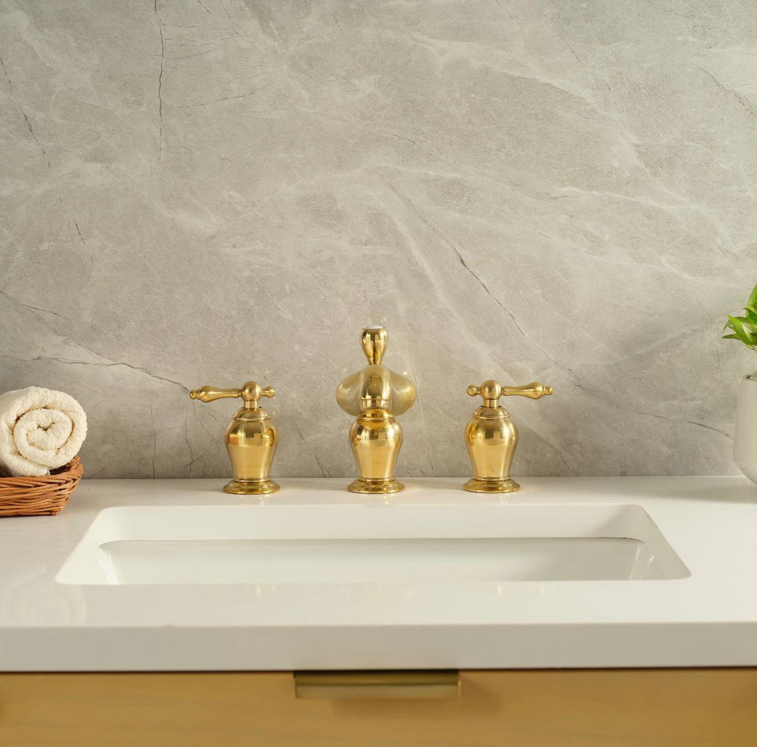 Orinda Widespread Bathroom Faucet with Lever Handles – Unlacquered Brass