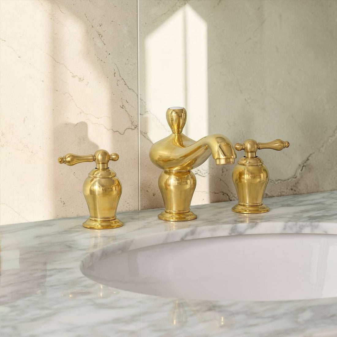Orinda Widespread Bathroom Faucet with Lever Handles – Unlacquered Brass
