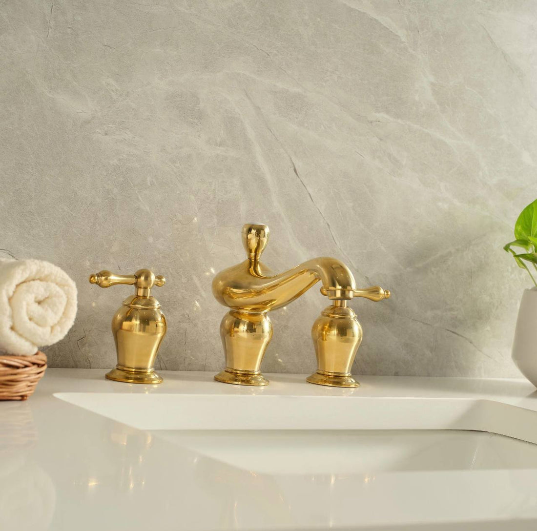 Orinda Widespread Bathroom Faucet with Lever Handles – Unlacquered Brass