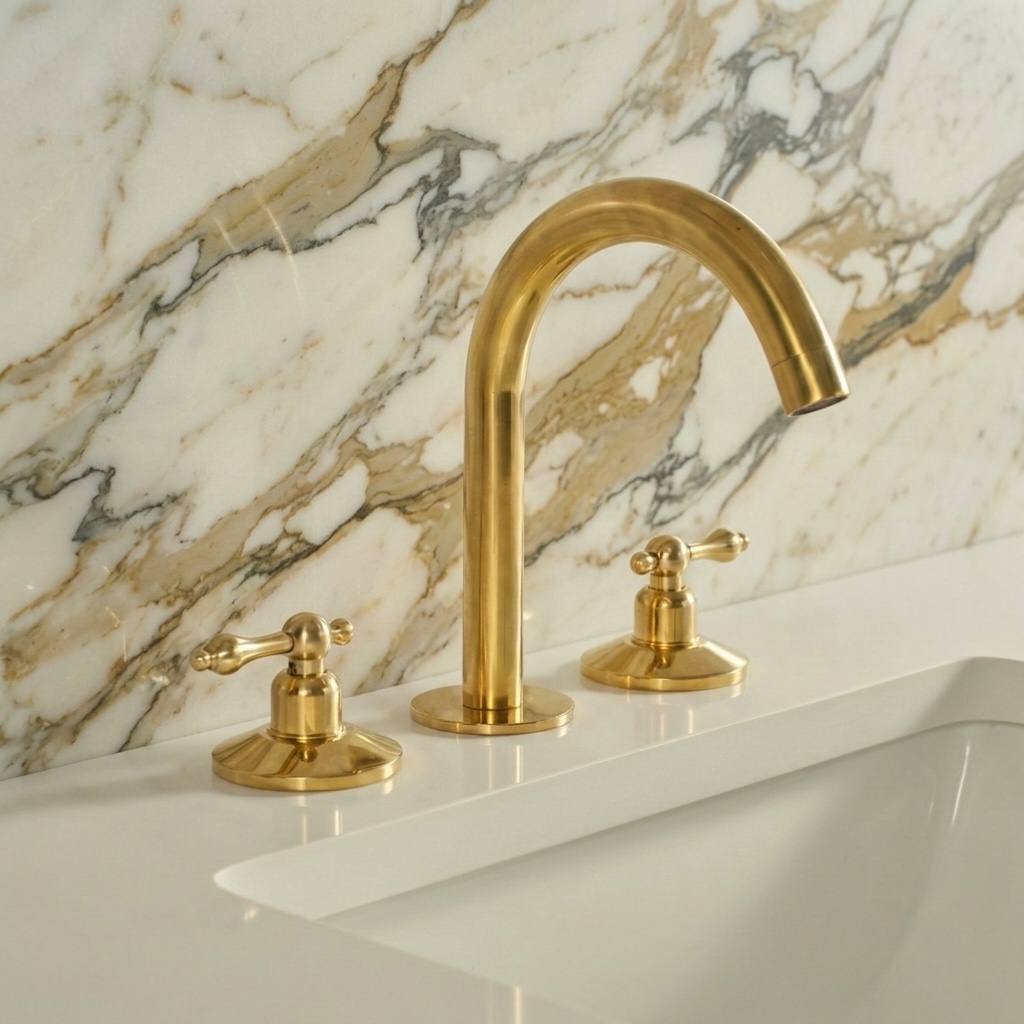 Osaka Widespread Unlacquered Brass Bathroom Faucet | Cross Handles