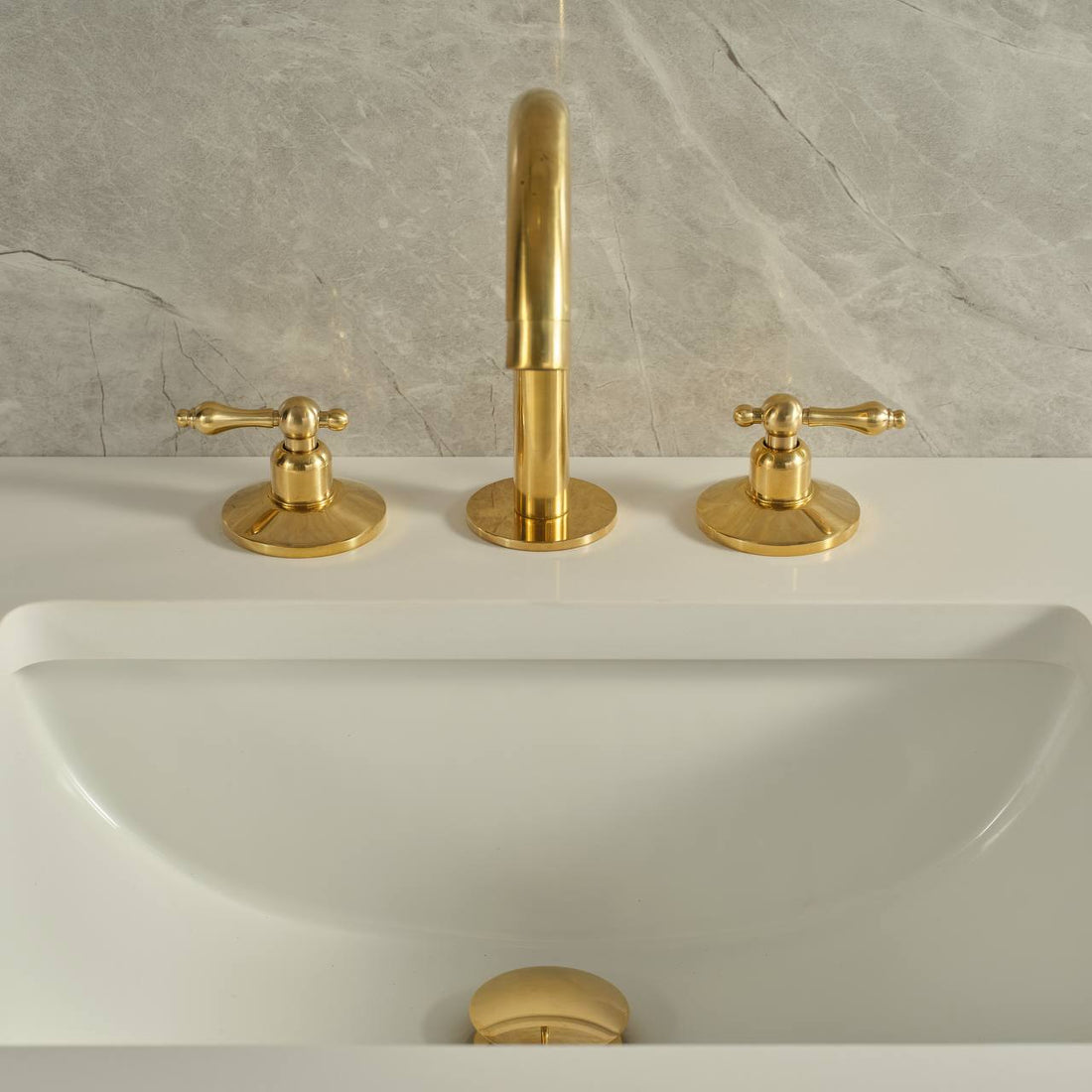 Osaka Widespread Unlacquered Brass Bathroom Faucet | Cross Handles