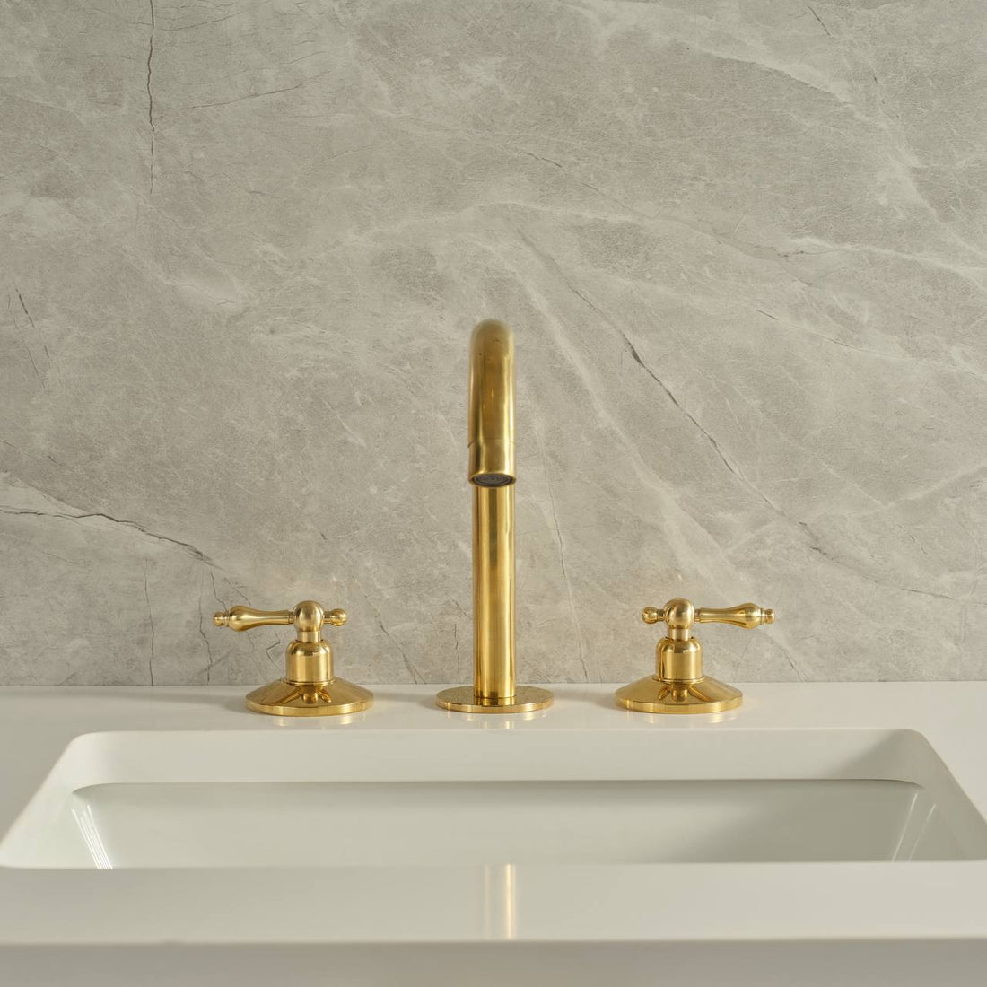 Osaka Widespread Unlacquered Brass Bathroom Faucet | Cross Handles