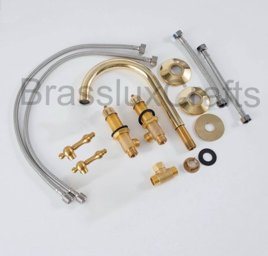 Osaka Widespread Unlacquered Brass Bathroom Faucet | Cross Handles