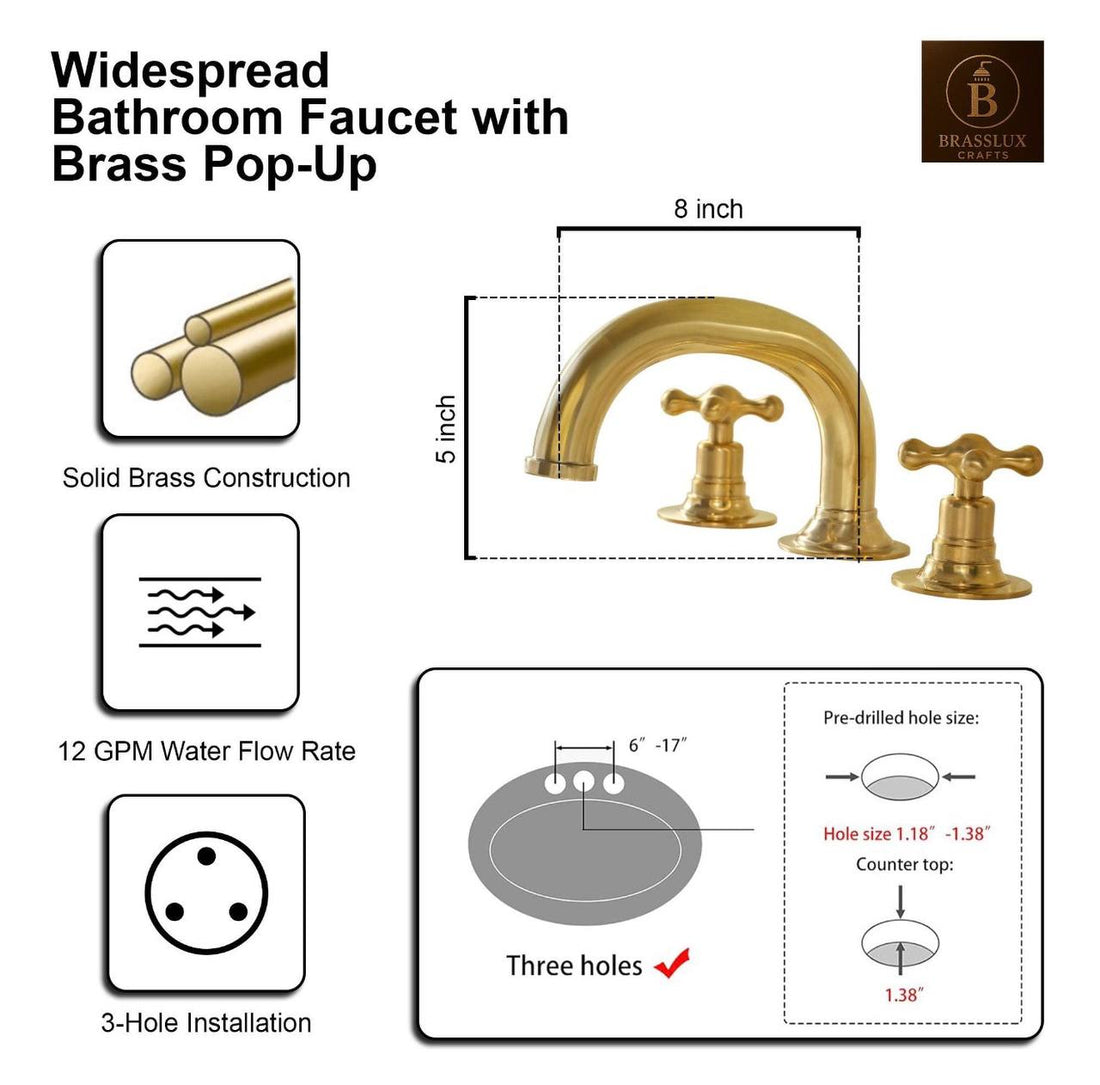 Gooseneck Widespread Unlacquered Brass Bathroom Faucet – Lever Handles