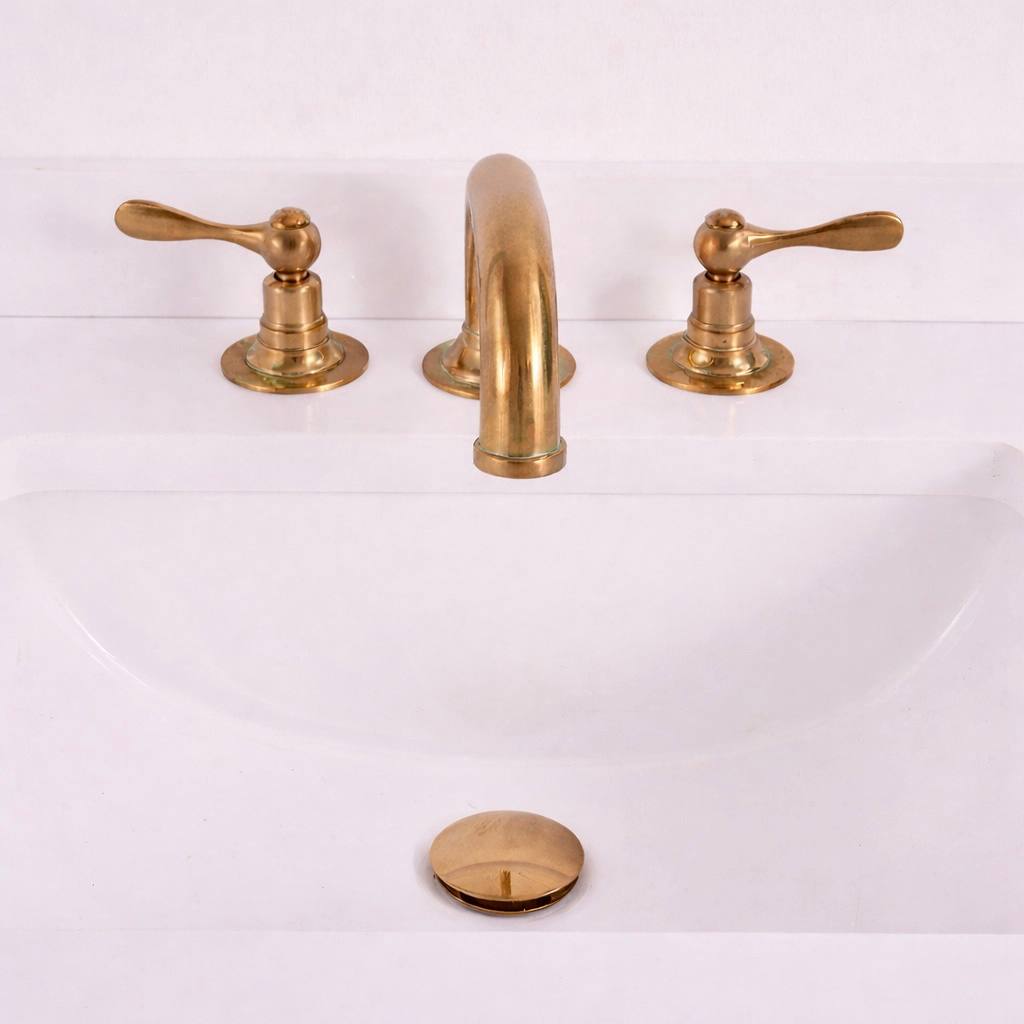 Gooseneck Widespread Unlacquered Brass Bathroom Faucet – Lever Handles