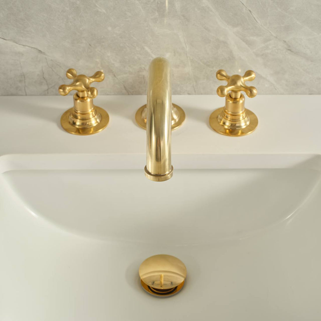 Widespread Unlacquered Brass Bathroom Faucet – Cross Handles