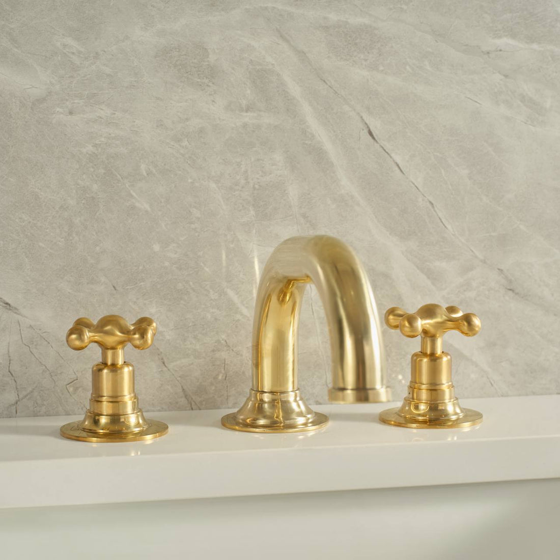 Widespread Unlacquered Brass Bathroom Faucet – Cross Handles