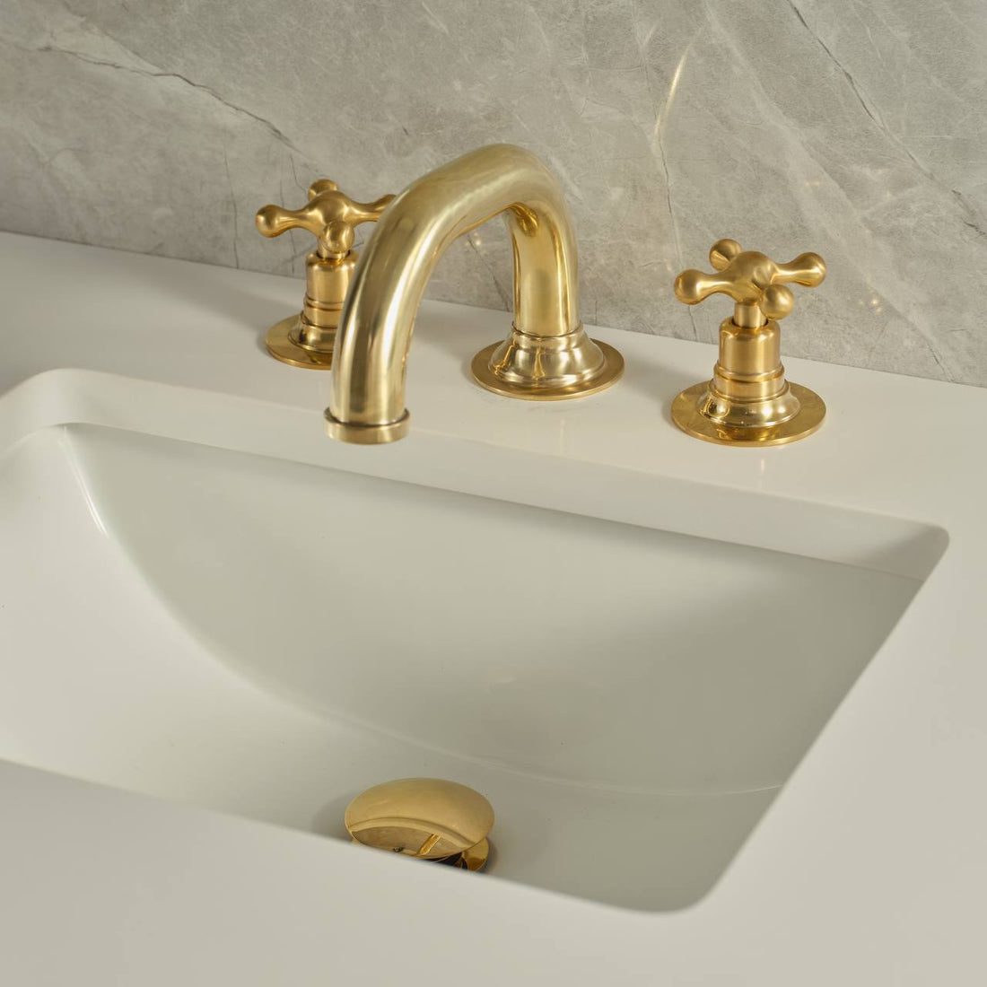 Widespread Unlacquered Brass Bathroom Faucet – Cross Handles