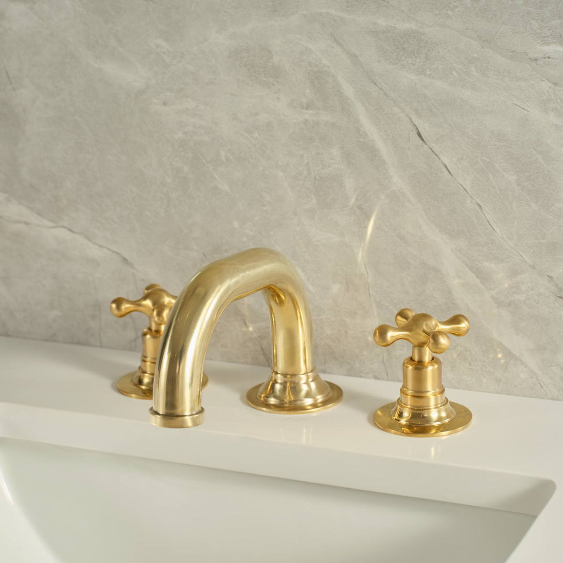 Widespread Unlacquered Brass Bathroom Faucet – Cross Handles