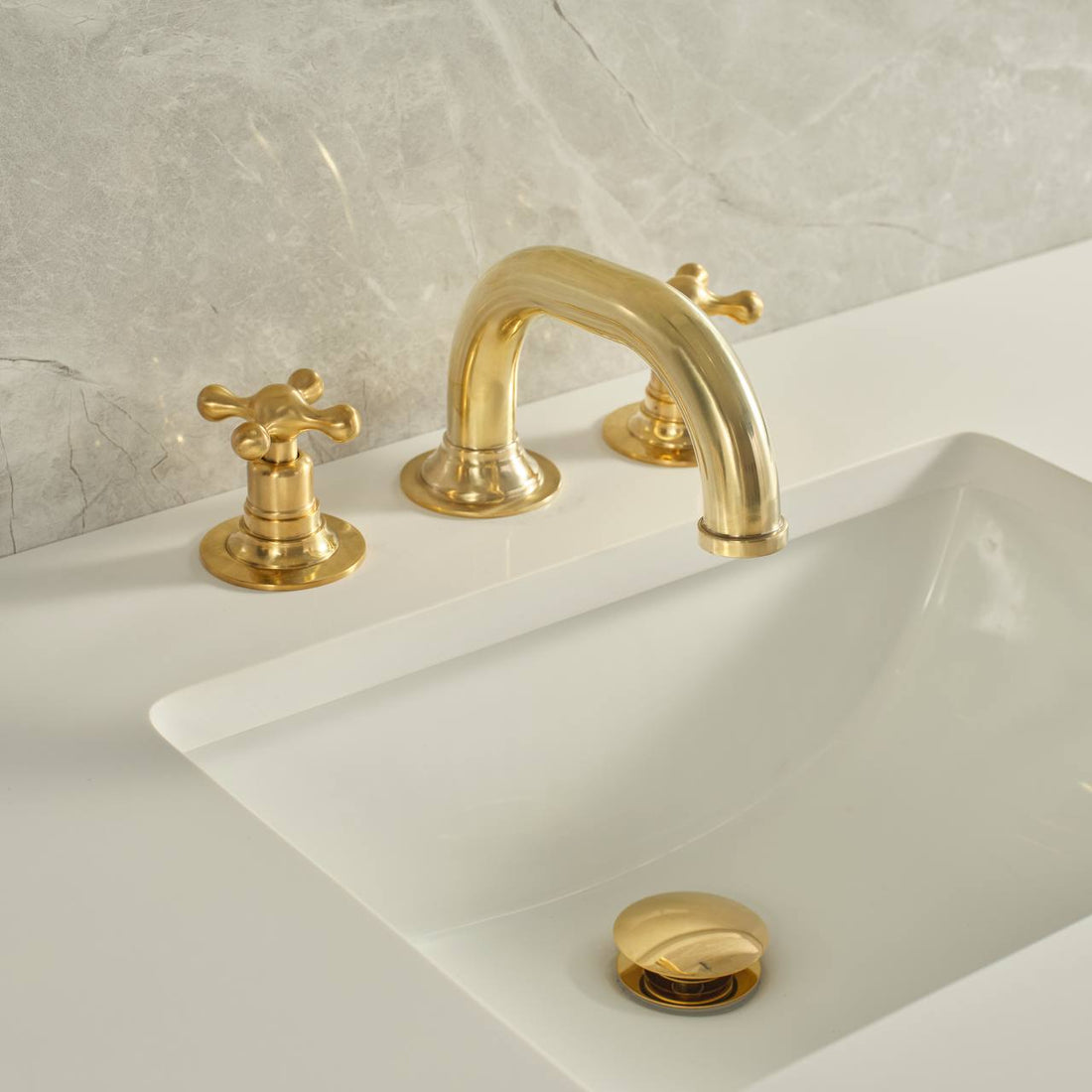 Widespread Unlacquered Brass Bathroom Faucet – Cross Handles