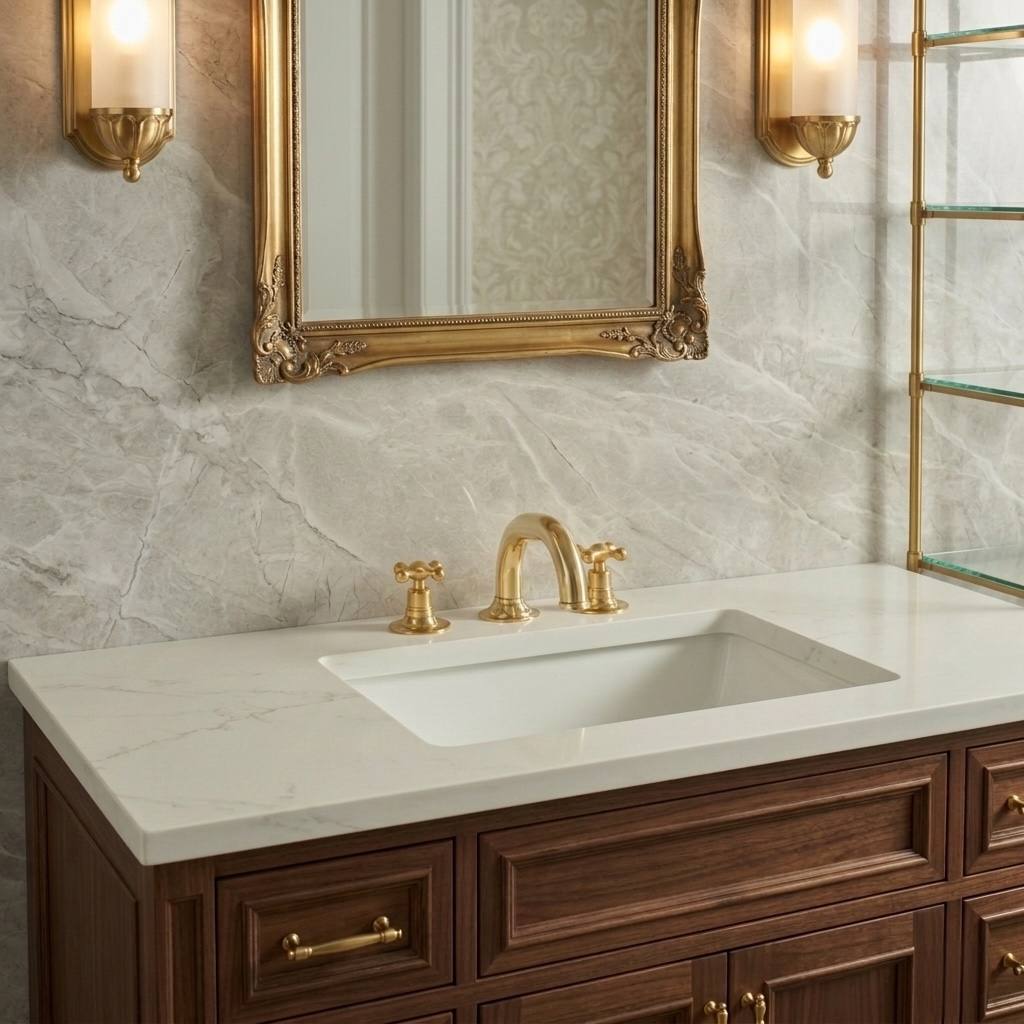 Widespread Unlacquered Brass Bathroom Faucet – Cross Handles