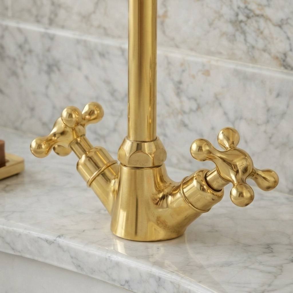 Monaco Unlacquered Brass Single-Hole Faucet | Cross Handles