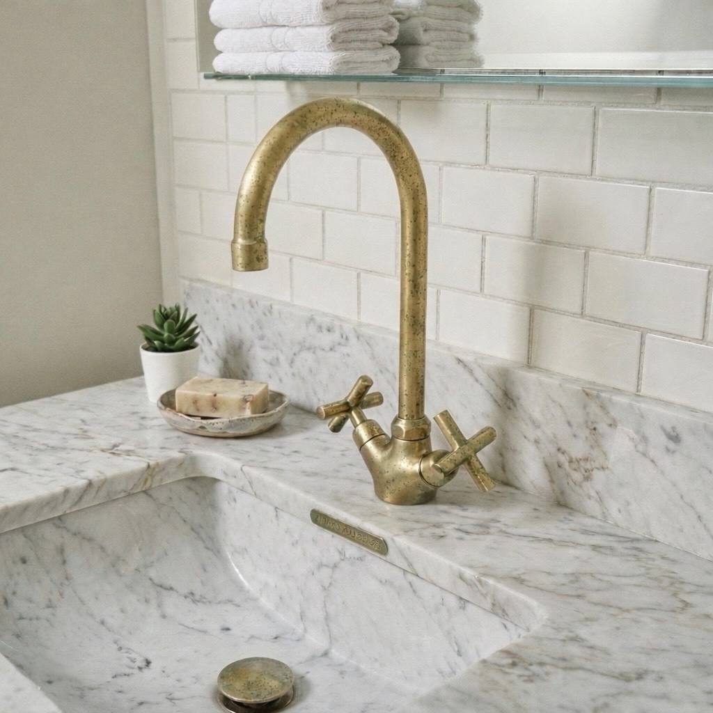Monaco Unlacquered Brass Single-Hole Faucet | Classic X Handles