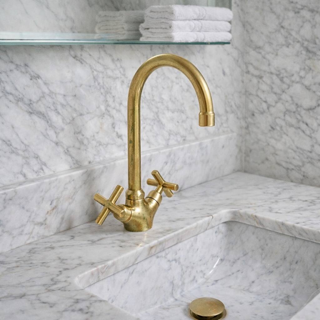 Monaco Unlacquered Brass Single-Hole Faucet | Classic X Handles