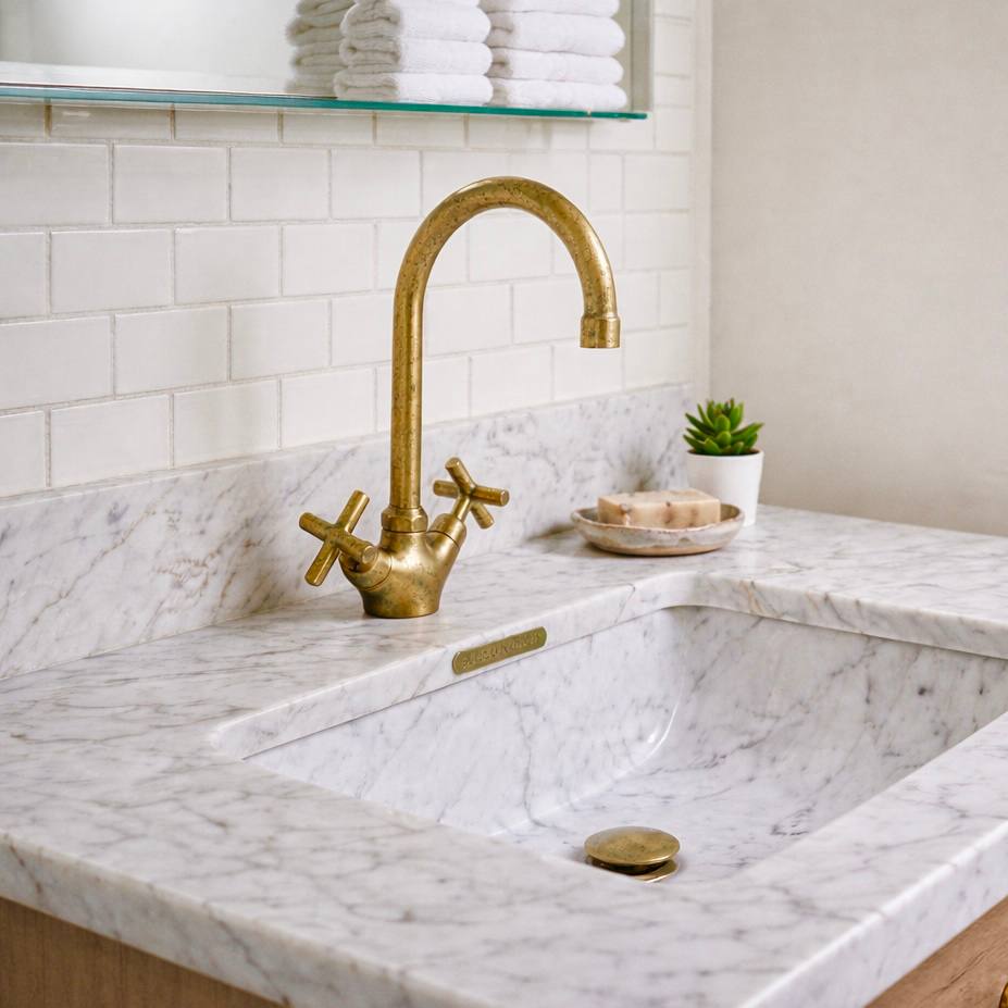 Monaco Unlacquered Brass Single-Hole Faucet | Classic X Handles