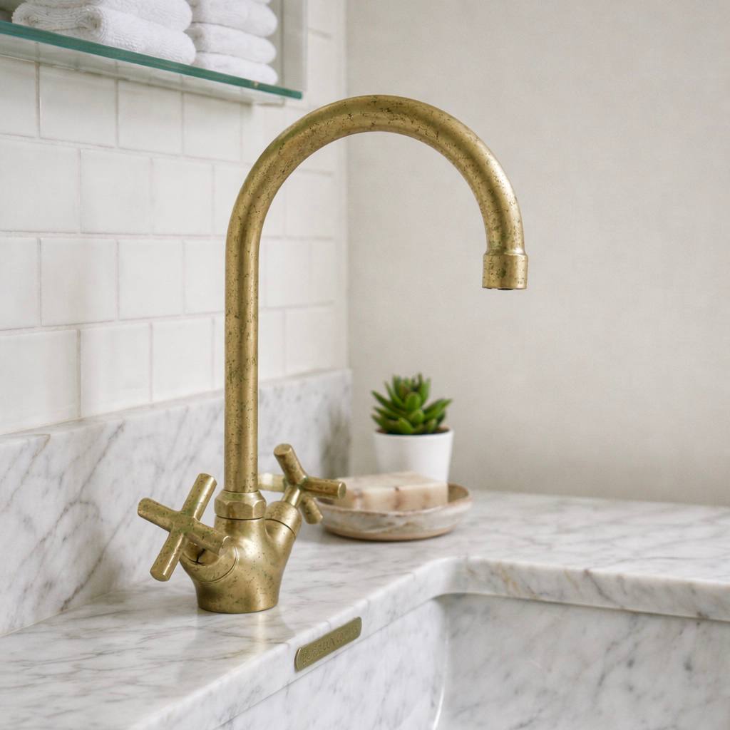 Monaco Unlacquered Brass Single-Hole Faucet | Classic X Handles
