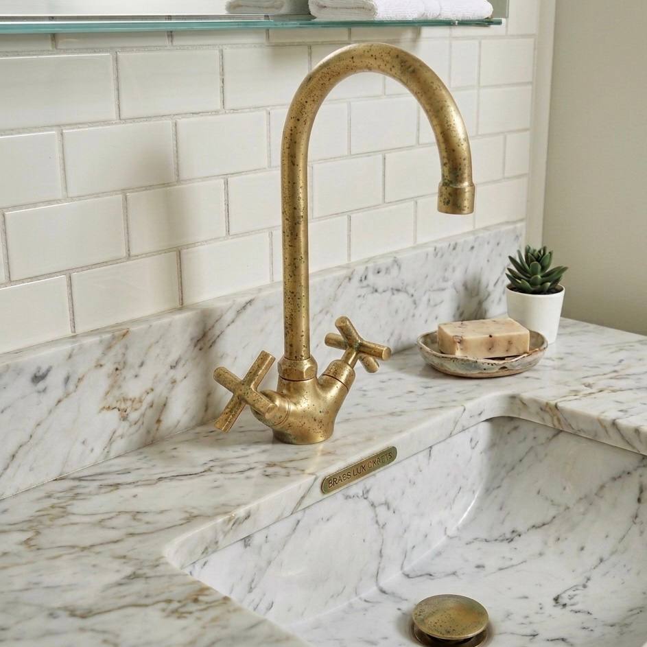Monaco Unlacquered Brass Single-Hole Faucet | Classic X Handles