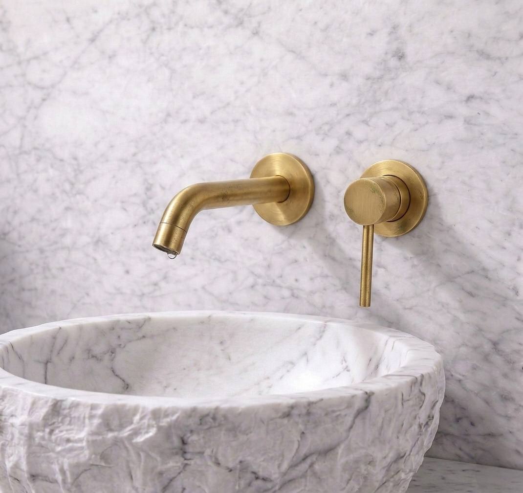 Oslo Unlacquered Brass Single-Handle Wall-Mount Bathroom Faucet