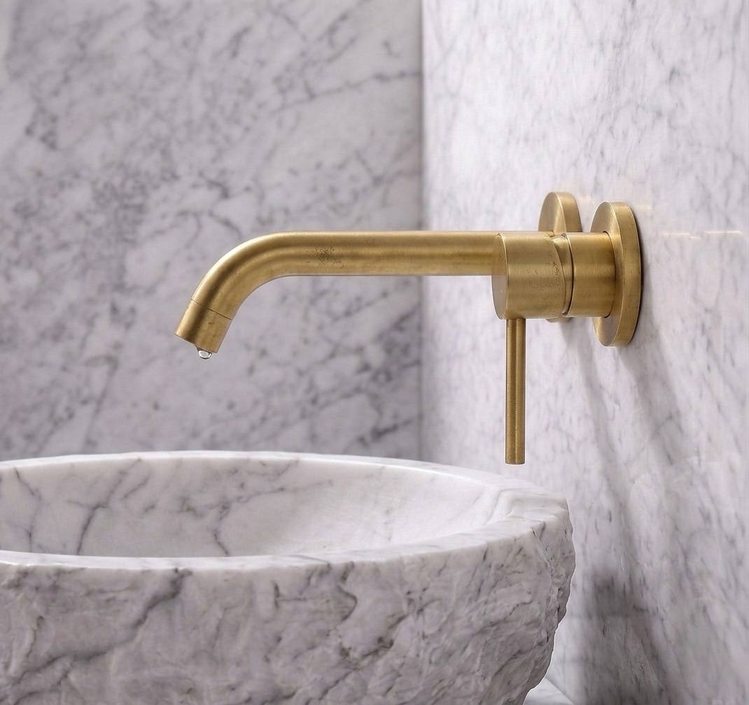Oslo Unlacquered Brass Single-Handle Wall-Mount Bathroom Faucet