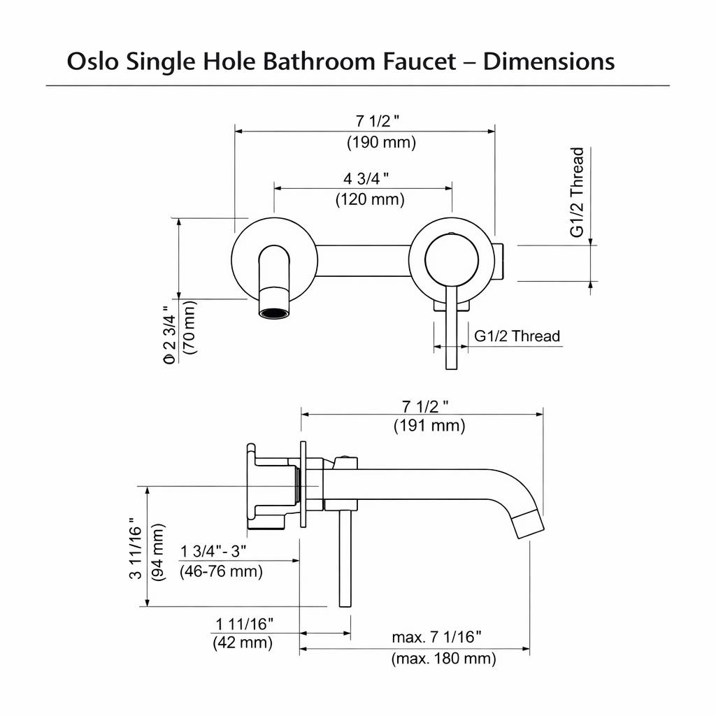 Oslo Unlacquered Brass Single-Handle Wall-Mount Bathroom Faucet