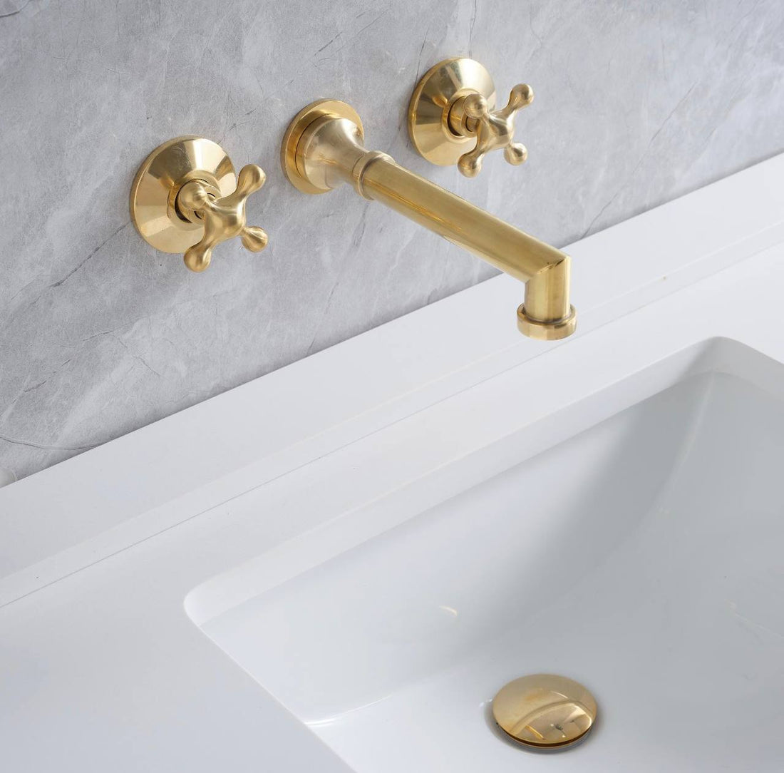 Grifo de baño mural Avila con manetas sencillas en forma de cruz – Latón sin lacar