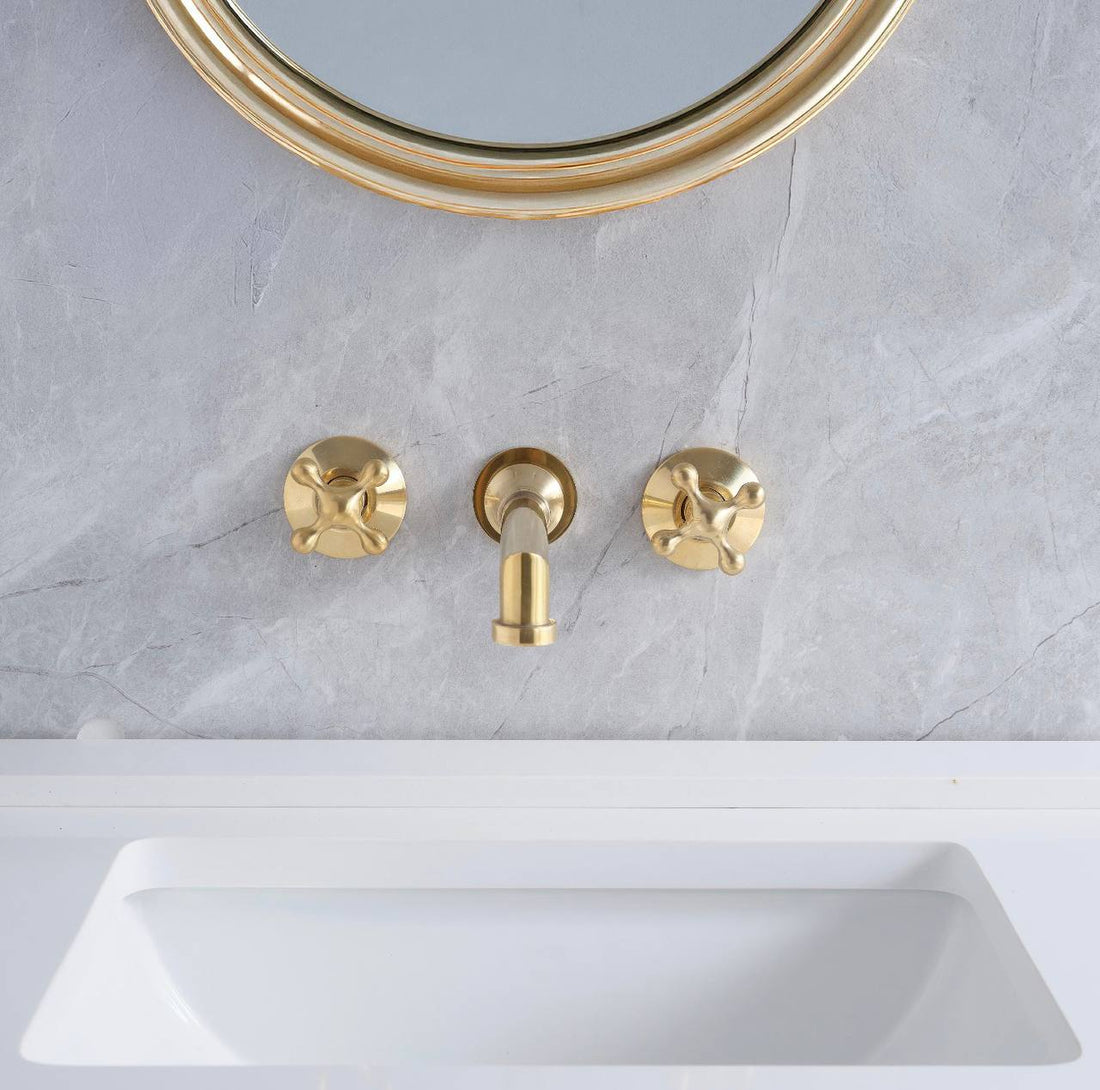Grifo de baño mural Avila con manetas sencillas en forma de cruz – Latón sin lacar