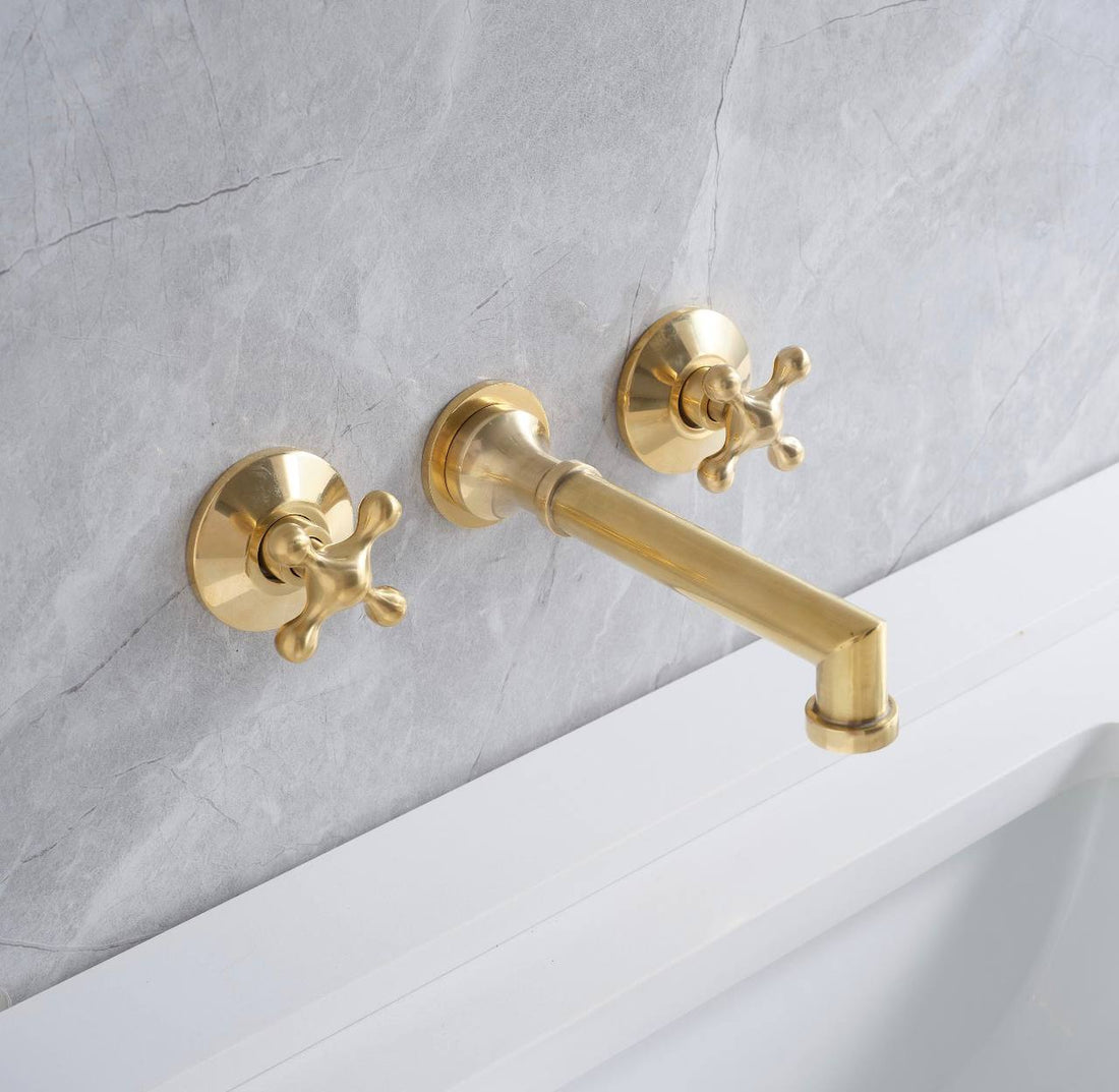 Grifo de baño mural Avila con manetas sencillas en forma de cruz – Latón sin lacar