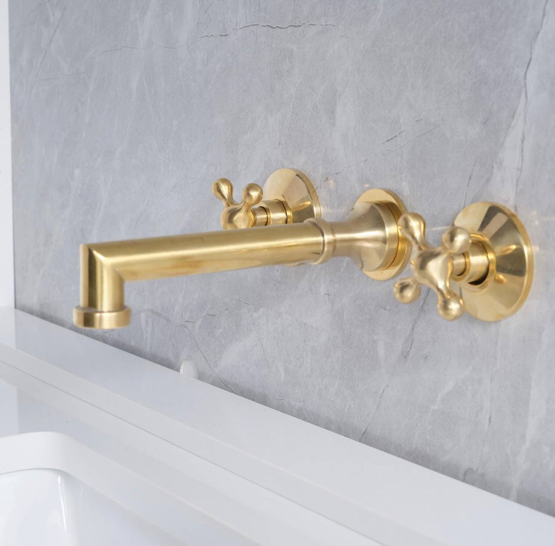 Grifo de baño mural Avila con manetas sencillas en forma de cruz – Latón sin lacar
