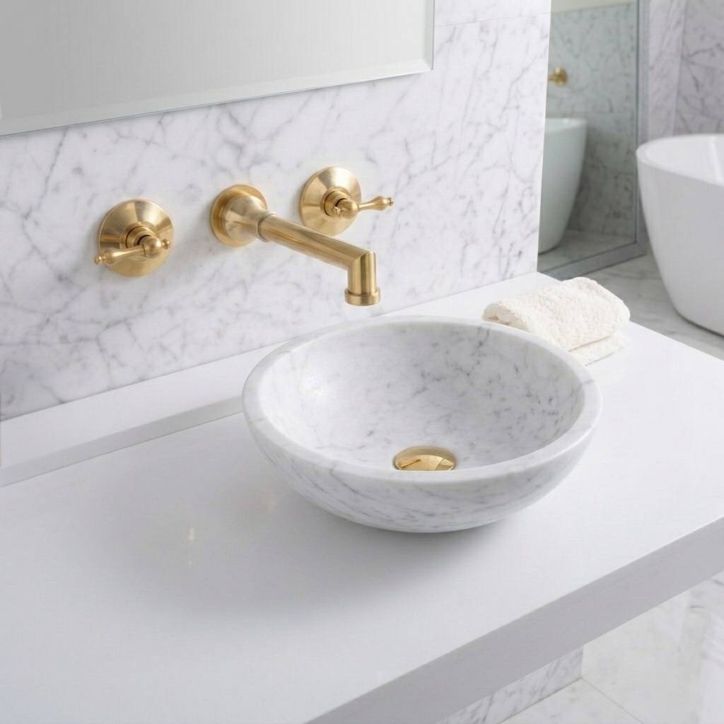 Avila Unlacquered Brass Wall-Mount Bathroom Faucet | Lever Handles