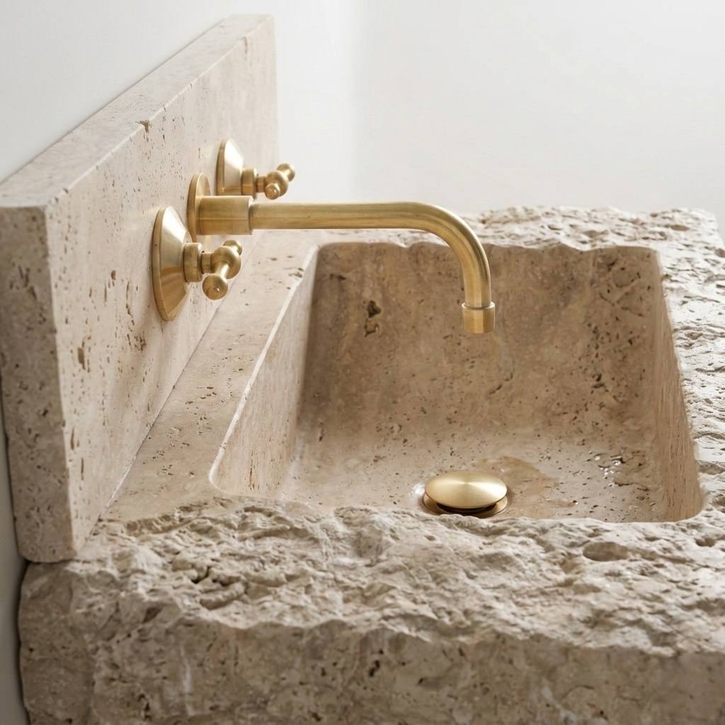 Grifo de baño mural Wichita con manijas de palanca – Latón sin lacar