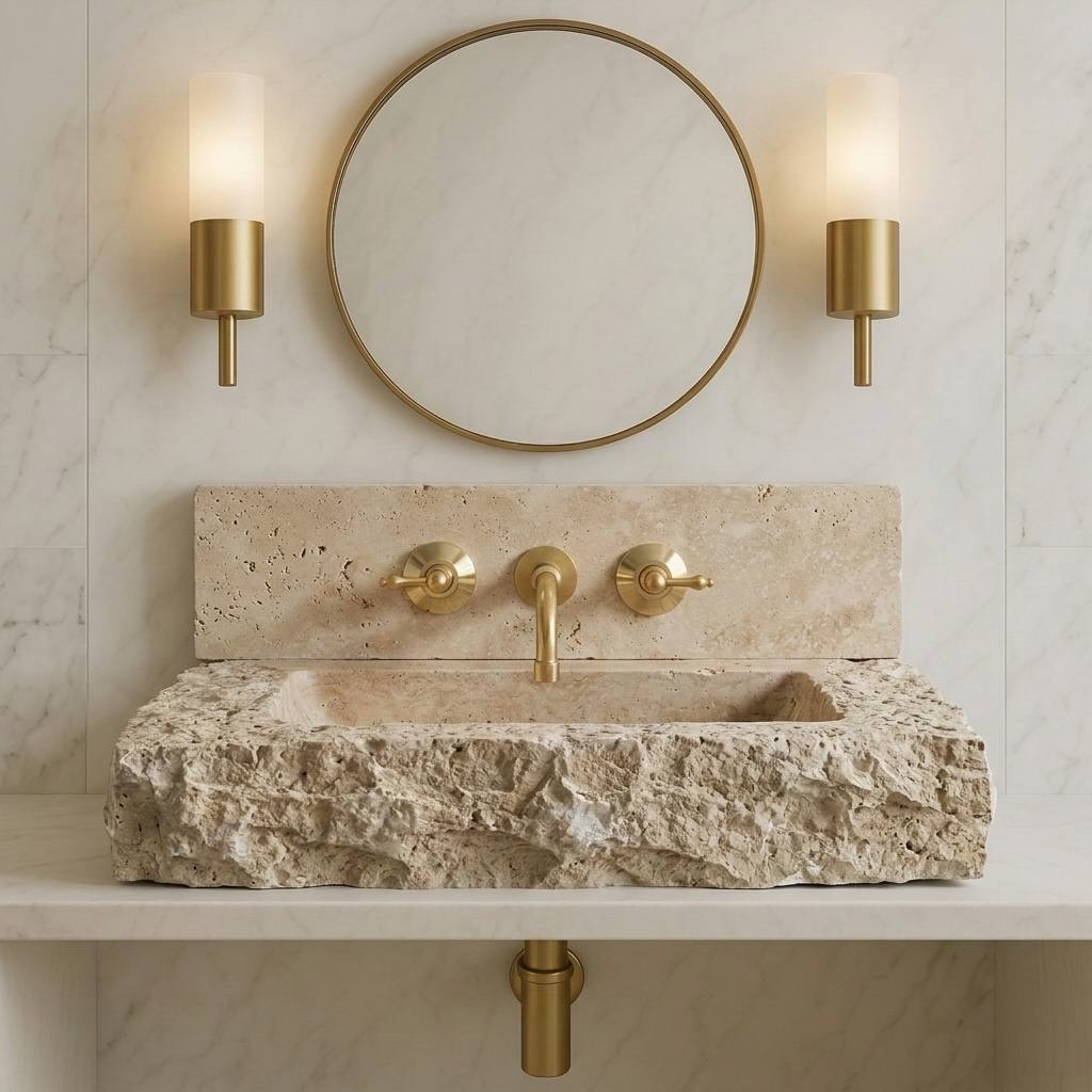 Grifo de baño mural Wichita con manijas de palanca – Latón sin lacar