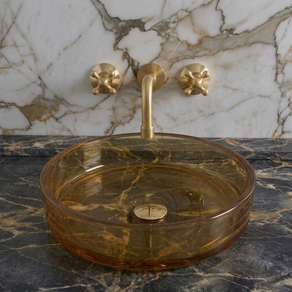 Grifo de baño mural Verona con manijas en forma de cruz – Latón sin lacar