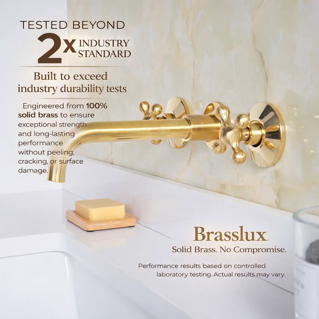 Grifo de baño mural Clayton con manijas en forma de cruz – Latón sin lacar