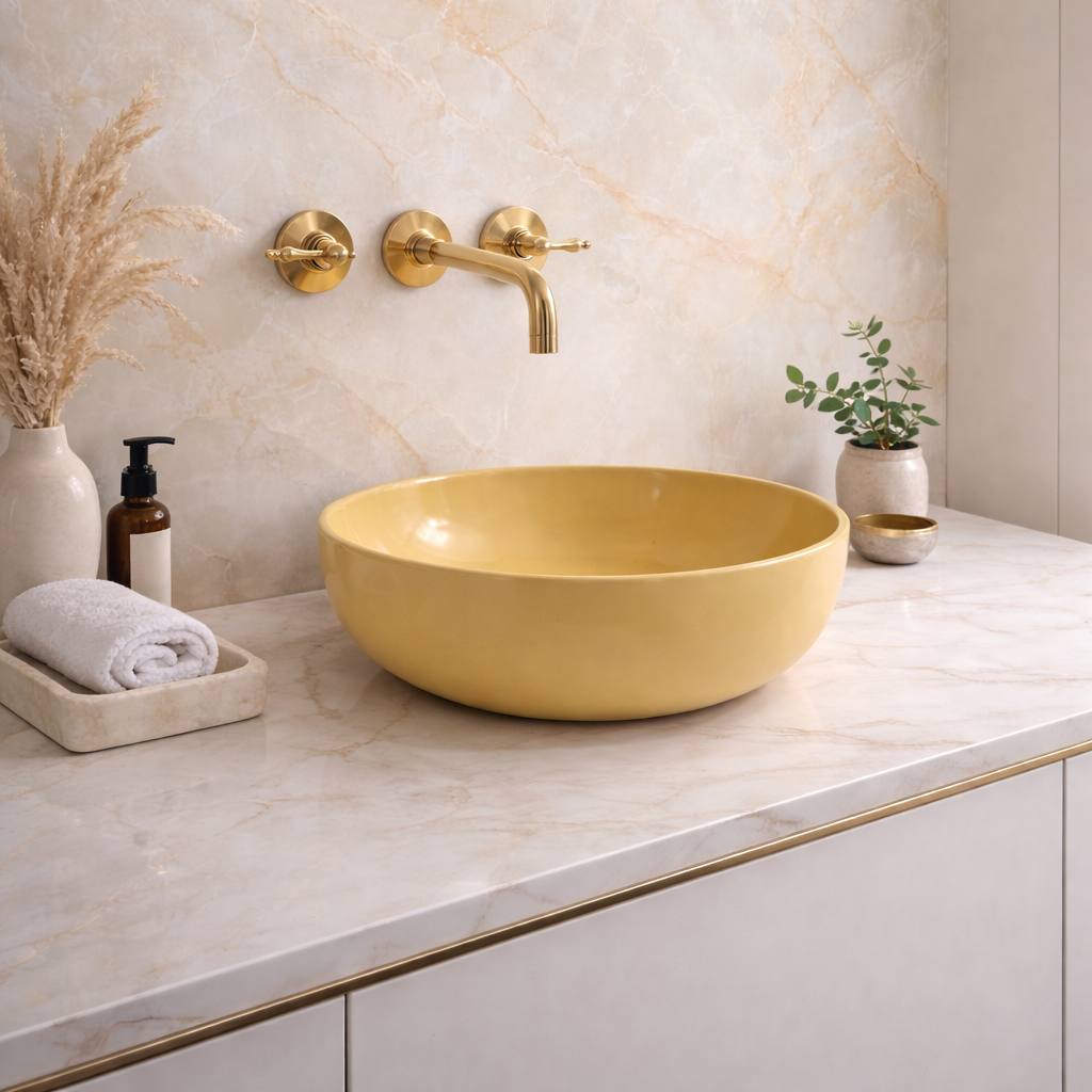Grifo de baño mural Clayton con manetas de palanca – Latón sin lacar