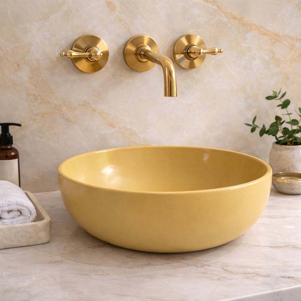 Grifo de baño mural Clayton con manetas de palanca – Latón sin lacar