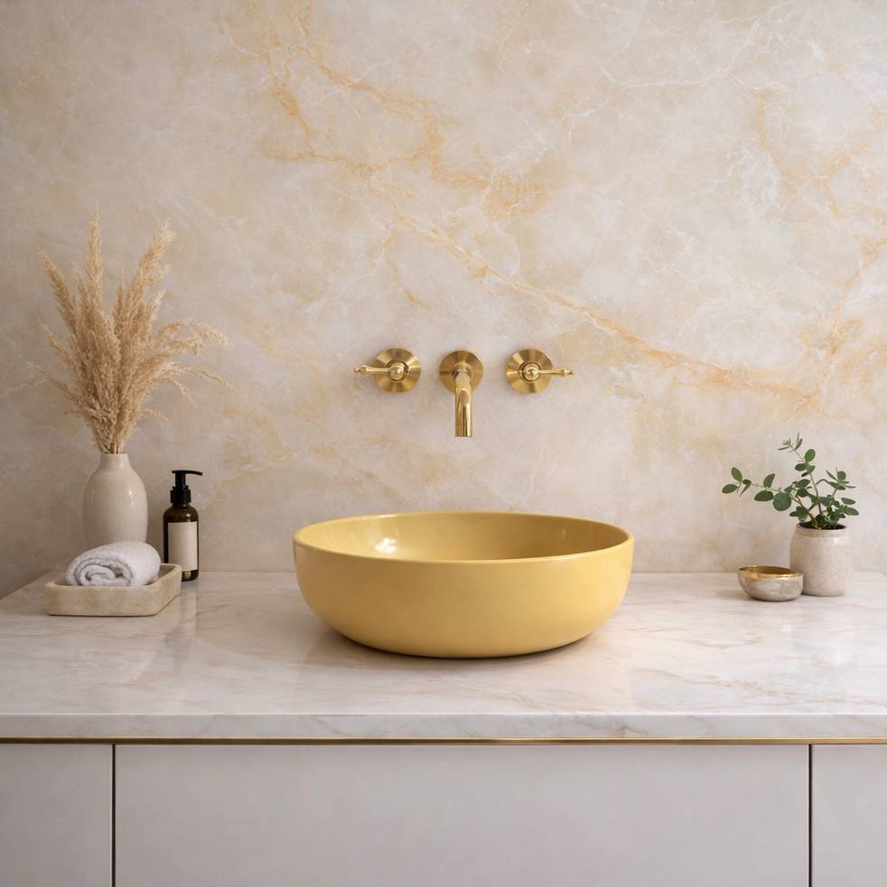 Grifo de baño mural Clayton con manetas de palanca – Latón sin lacar