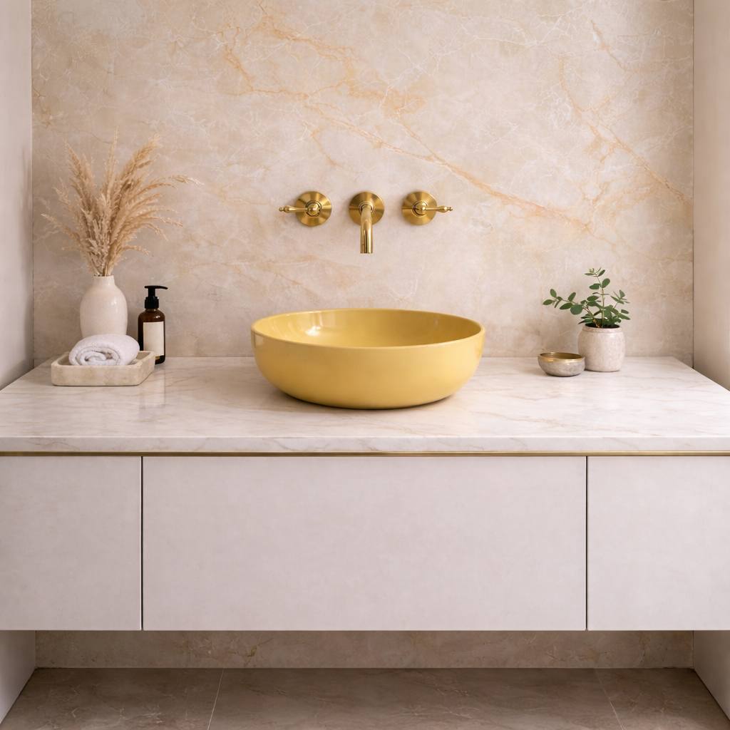 Grifo de baño mural Clayton con manetas de palanca – Latón sin lacar