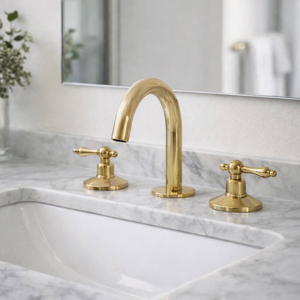 Compact Widespread Brass Faucet | Lever Handles