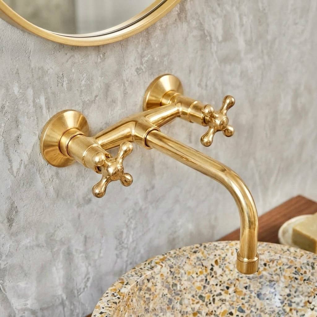 Alamo Unlacquered Brass Exposed Valve Wall Bathroom Faucet