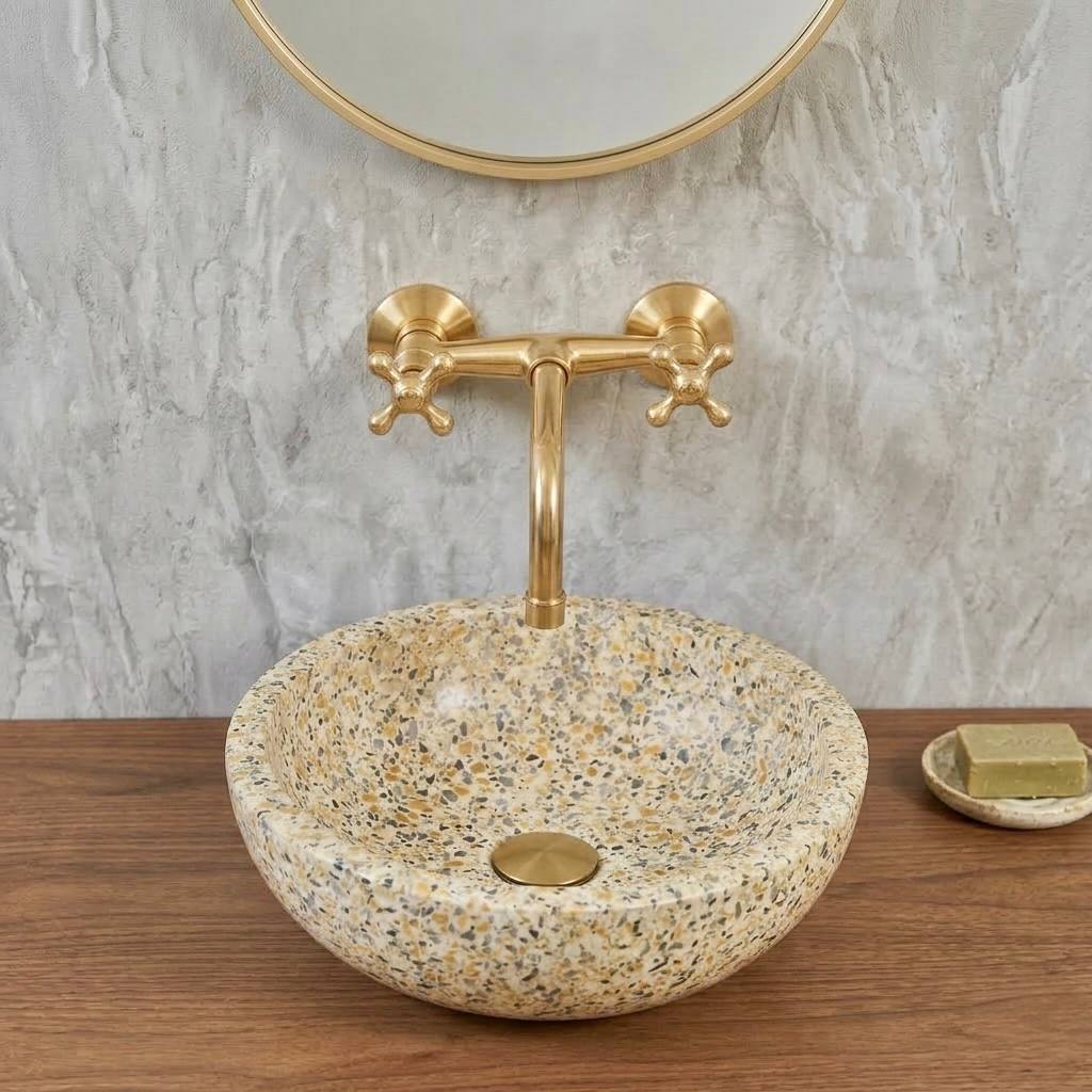 Alamo Unlacquered Brass Exposed Valve Wall Bathroom Faucet