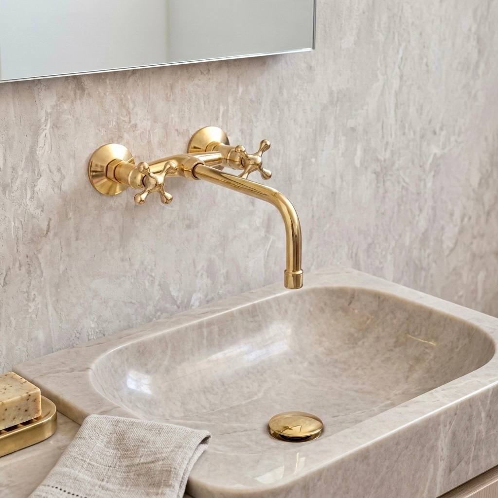 Alamo Unlacquered Brass Exposed Valve Wall Bathroom Faucet