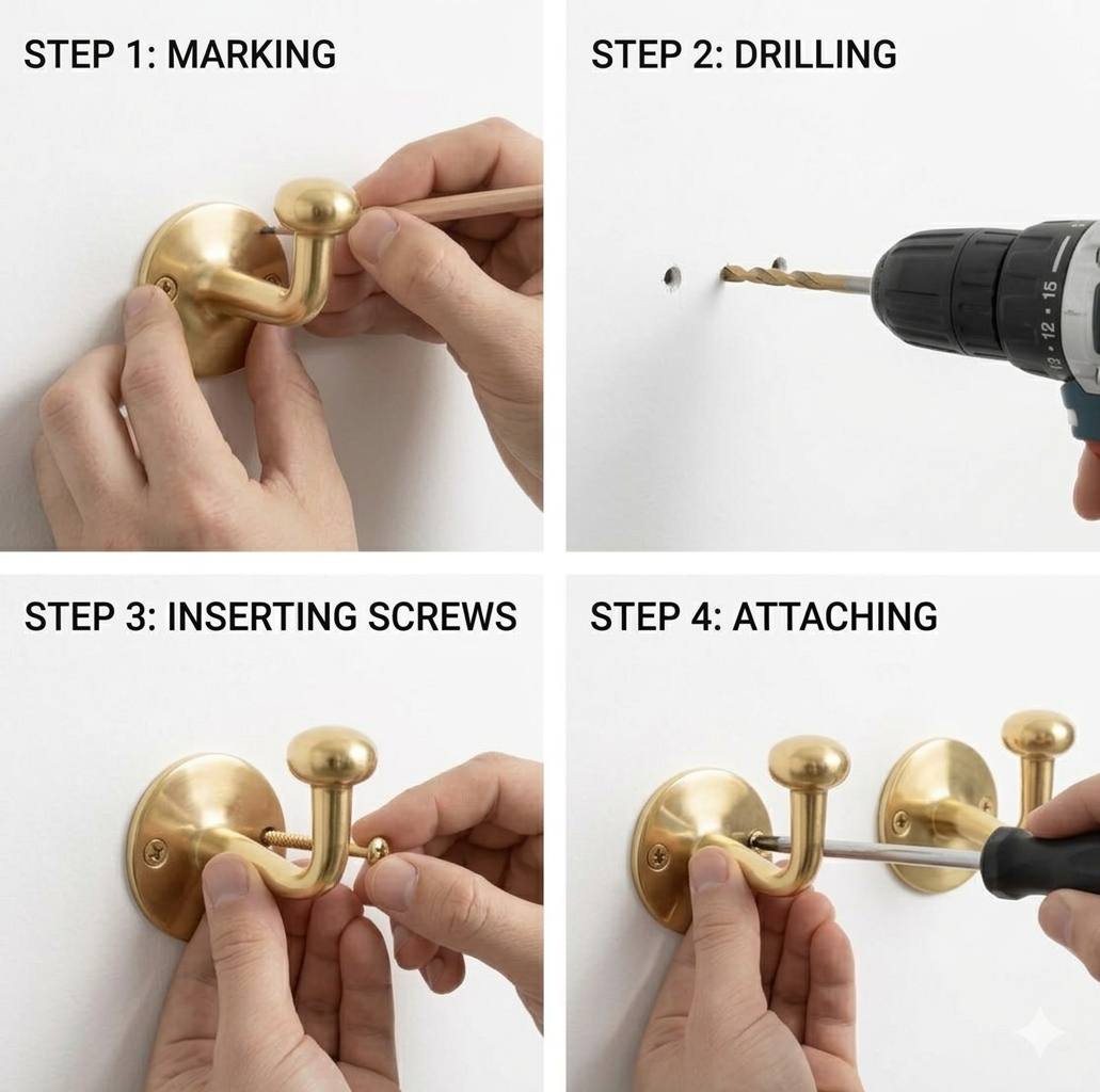 Unlacquered Brass Robe Hooks for Bathroom
